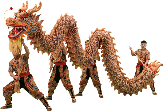 danza de dragones en china 3 personas cargando un dragon